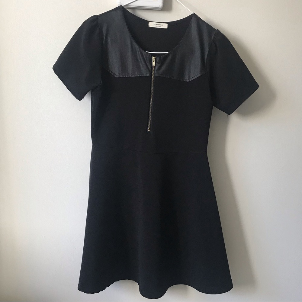 A-Line Mini Dress with Leather Detail